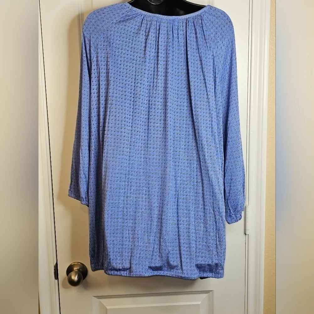 Michael Kors Adriatic Blue Paisley Print Long Sleeve Blouse, Women's Size 2X NWT_2